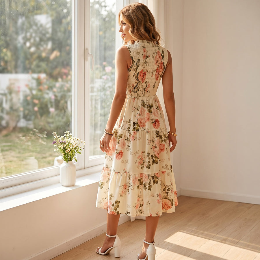 Florette Women's Floral Print Smocked Midi Dress