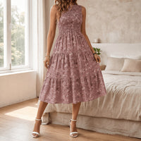Florette Women's Floral Print Smocked Midi Dress in Light Pink