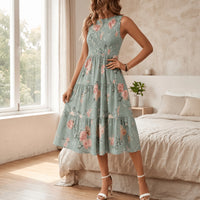 Florette Women's Floral Print Smocked Midi Dress in Sage