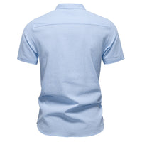Florian Casual Linen Shirt with Stand Collar and Short Sleeve