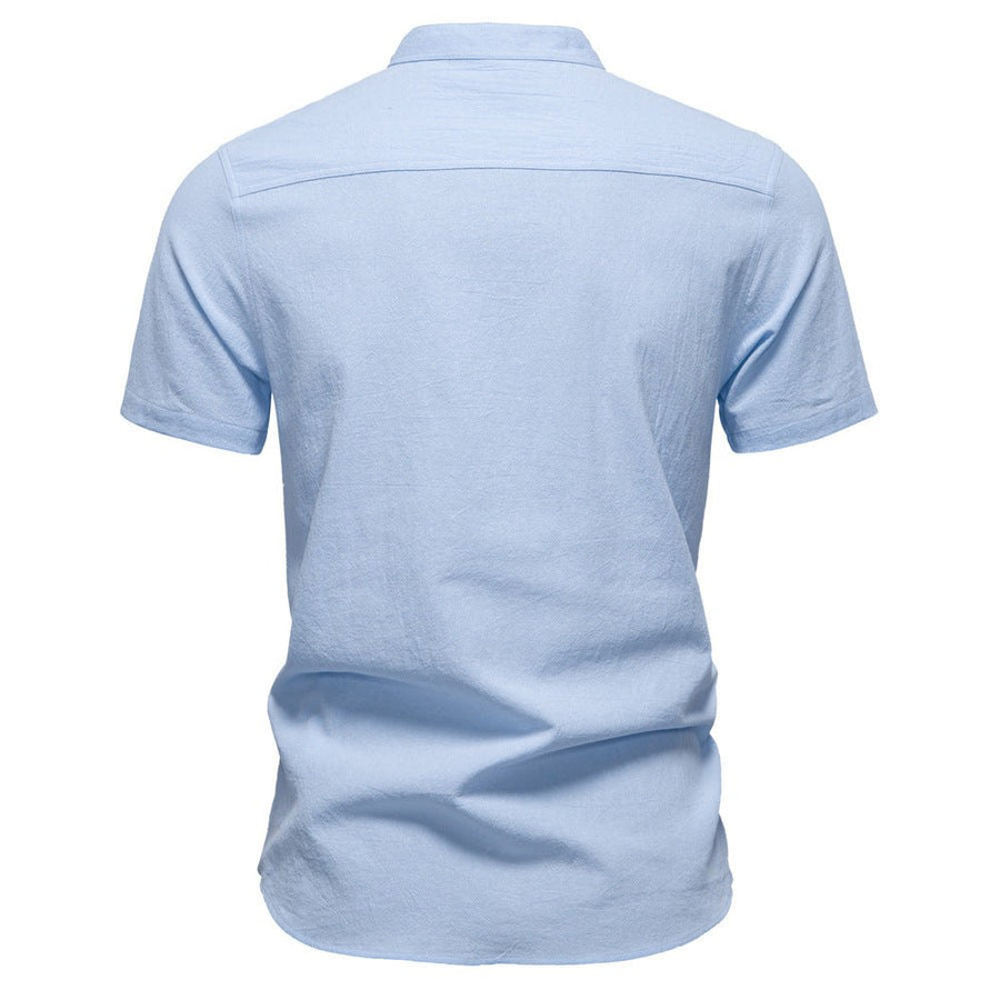 Florian Casual Linen Shirt with Stand Collar and Short Sleeve