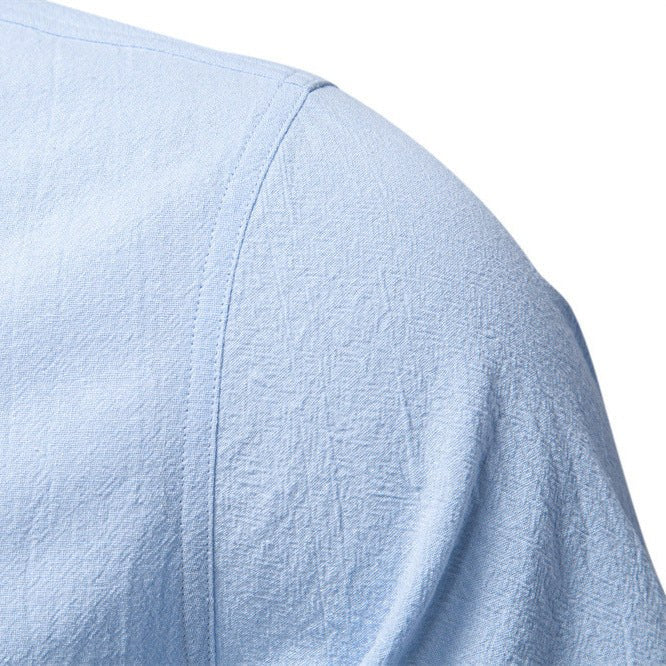 Florian Casual Linen Shirt with Stand Collar and Short Sleeve