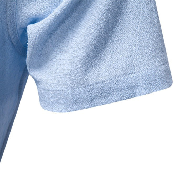 Florian Casual Linen Shirt with Stand Collar and Short Sleeve