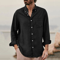 Florian Lightweight Linen Shirt in Black