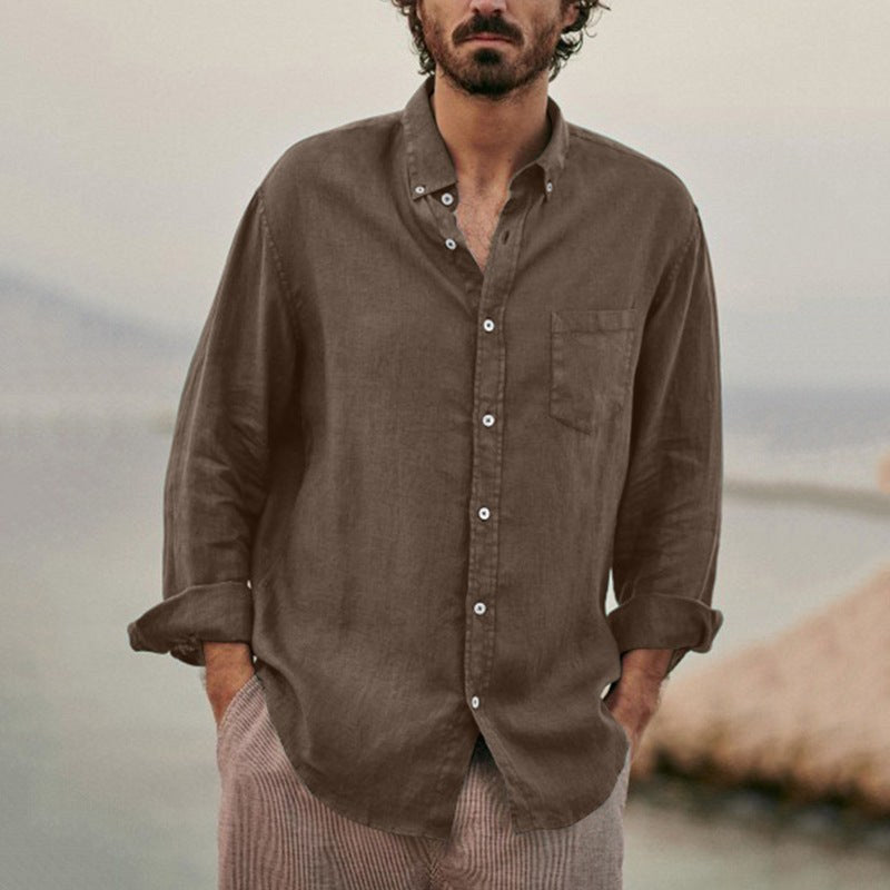 Florian Lightweight Linen Shirt in Brown