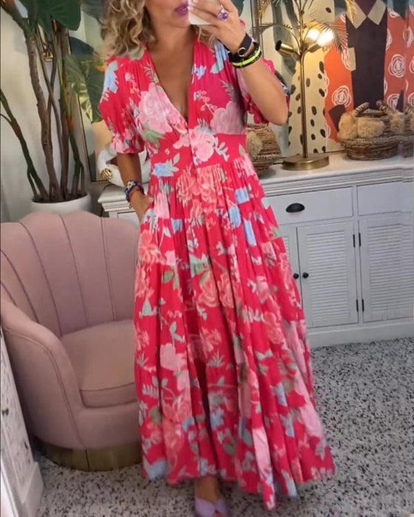 Floriana Vibrant Floral Dress in Green