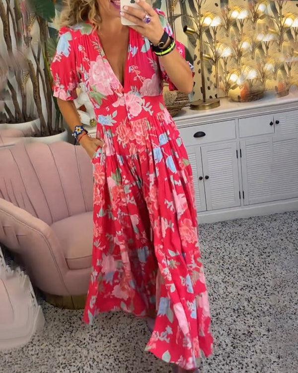 Floriana Vibrant Floral Dress in Green