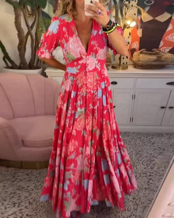 Floriana Vibrant Floral Dress in Green