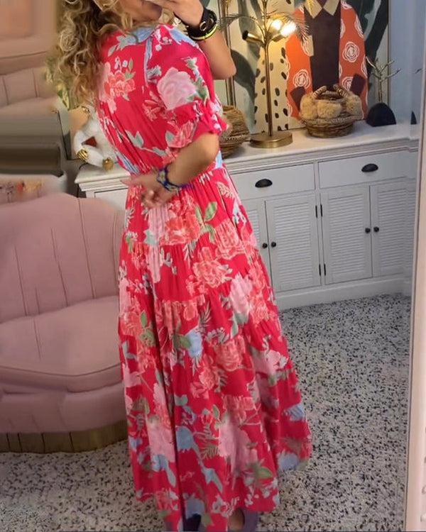 Floriana Vibrant Floral Dress in Green