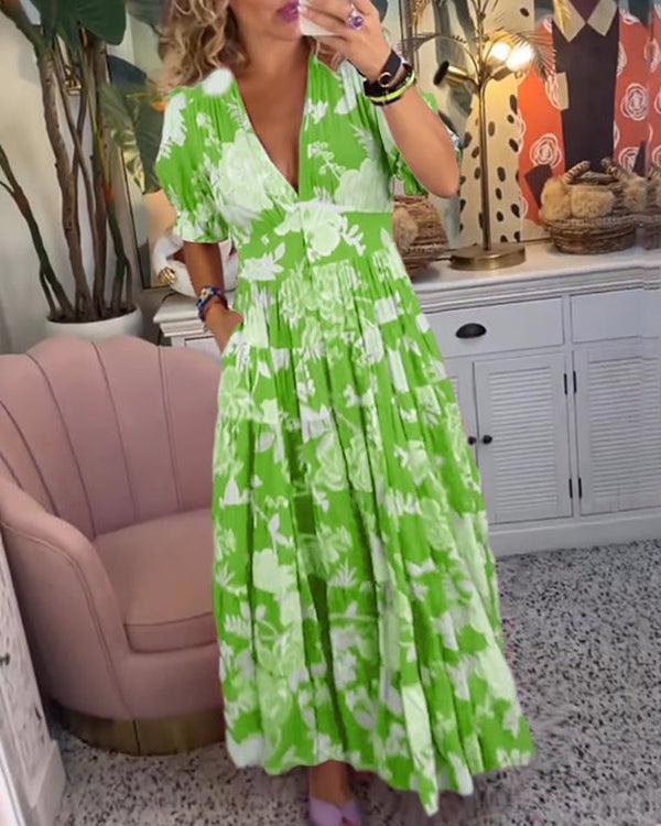 Floriana Vibrant Floral Dress in Green