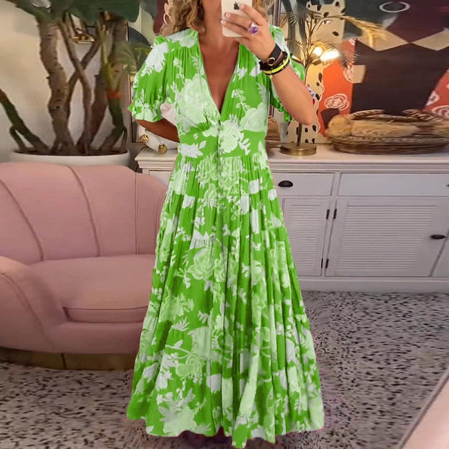 Floriana Vibrant Floral Dress in Green