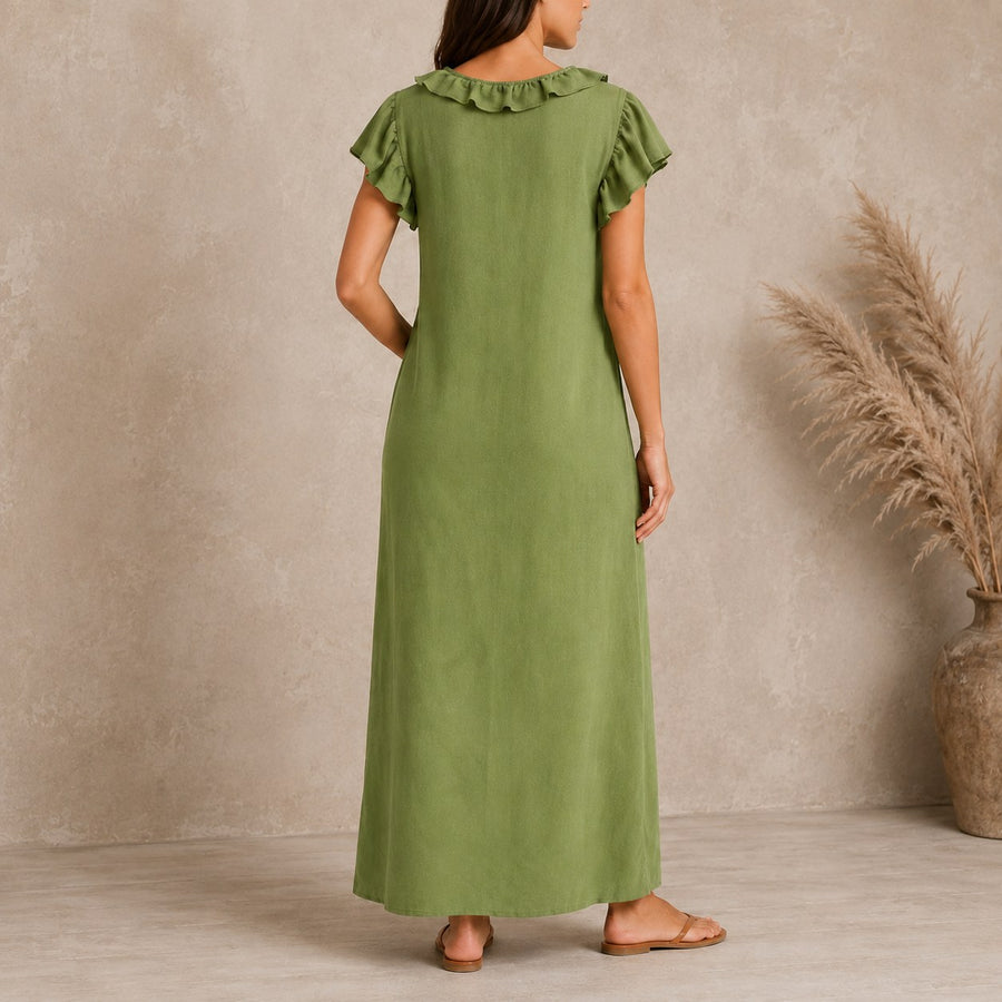 Florin Women's Ruffle V-Neck Maxi Dress with Pockets