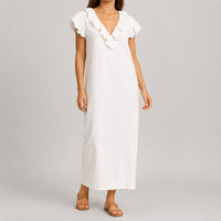 Florin Women's Ruffle V-Neck Maxi Dress with Pockets in White