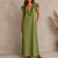 Florin Women's Ruffle V-Neck Maxi Dress with Pockets