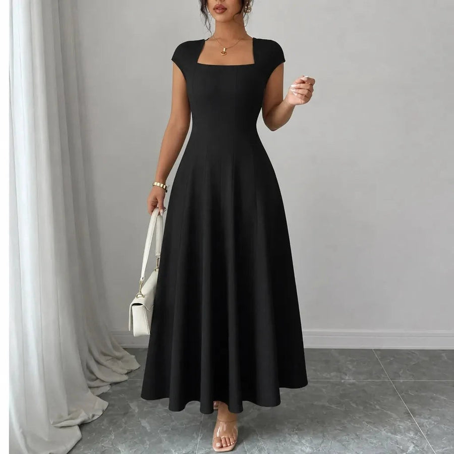 Florinda Women's Square Neck A-Line Midi Dress in Black