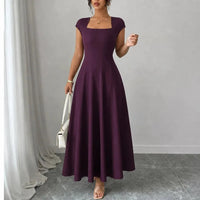 Florinda Women's Square Neck A-Line Midi Dress in Burgundy