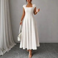 Florinda Women's Square Neck A-Line Midi Dress in Cream
