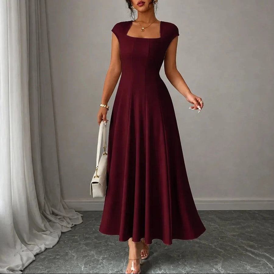 Florinda Women's Square Neck A-Line Midi Dress in Red