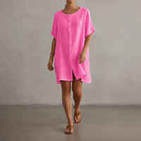 Florwen Women's Mini Sundress Short Sleeve in Pink