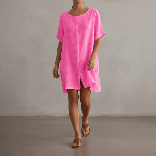 Florwen Women's Mini Sundress Short Sleeve in Pink