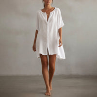 Florwen Women's Mini Sundress Short Sleeve in White