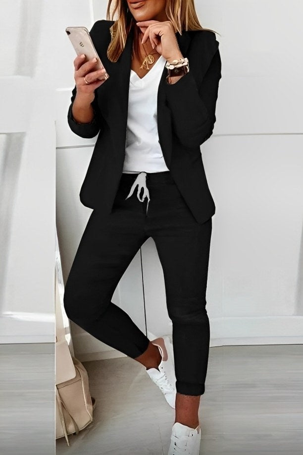 Francesca Women's Casual Blazer and Pants Set in Black