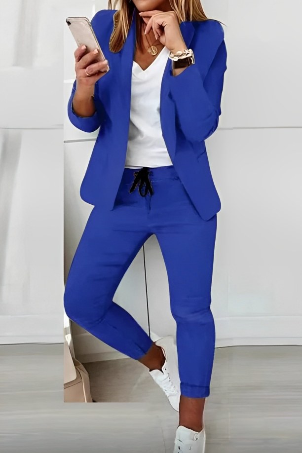 Francesca Women's Casual Blazer and Pants Set in Blue