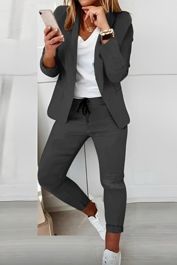 Francesca Women's Casual Blazer and Pants Set in Dark Grey