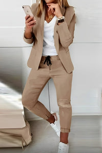 Francesca Women's Casual Blazer and Pants Set in Khaki
