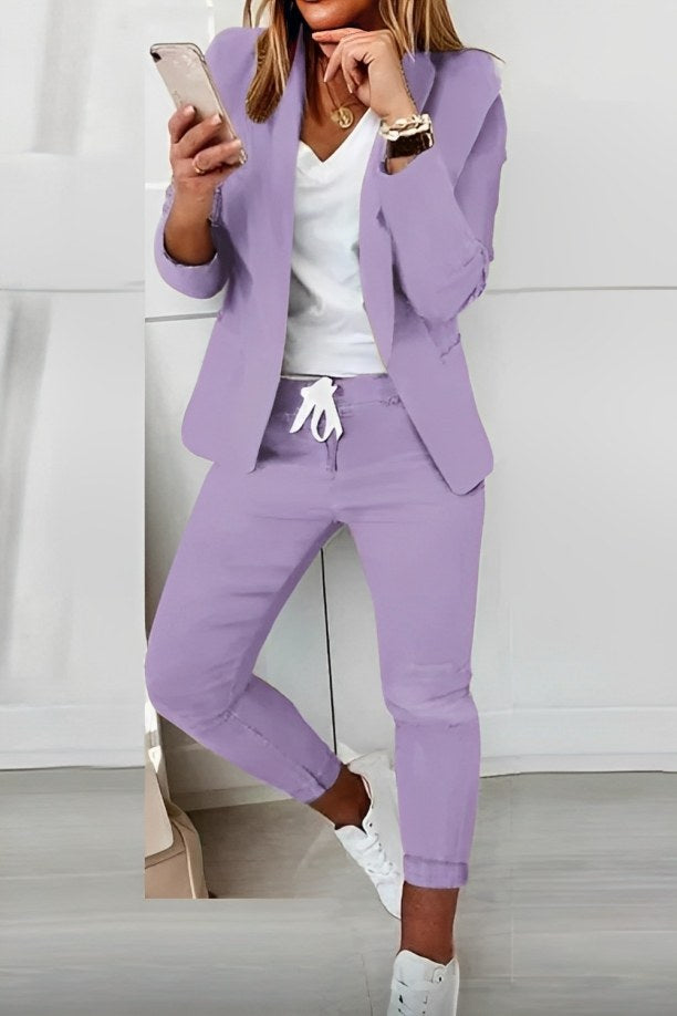 Francesca Women's Casual Blazer and Pants Set in Purple