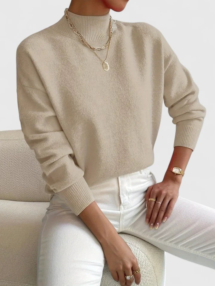 Francesca Women's Mock Neck Long Sleeve Sweater in Beige