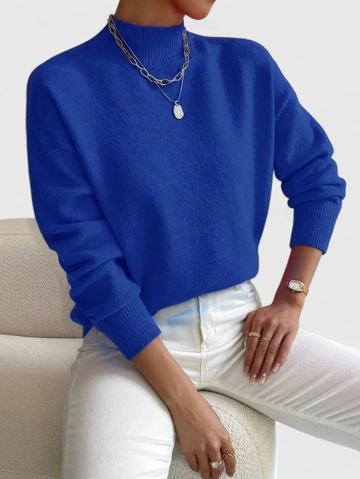 Francesca Women's Mock Neck Long Sleeve Sweater in Blue