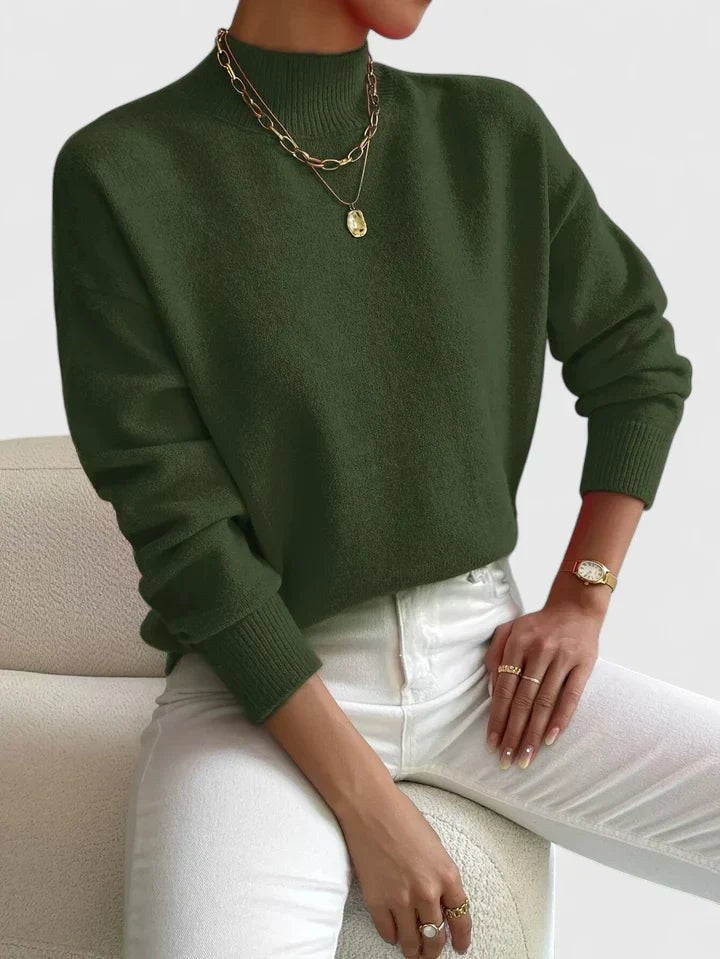 Francesca Women's Mock Neck Long Sleeve Sweater in Green