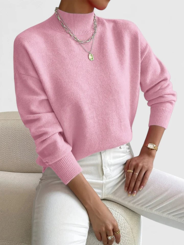 Francesca Women's Mock Neck Long Sleeve Sweater in Light Pink