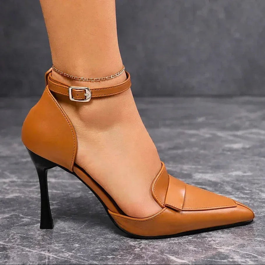 Francesca Women's Pointed Toe Ankle Strap Heels in Brown