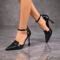 Francesca Women's Pointed Toe Ankle Strap Heels in Classic Black