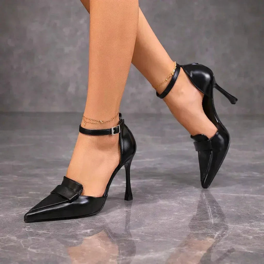 Francesca Women's Pointed Toe Ankle Strap Heels in Classic Black