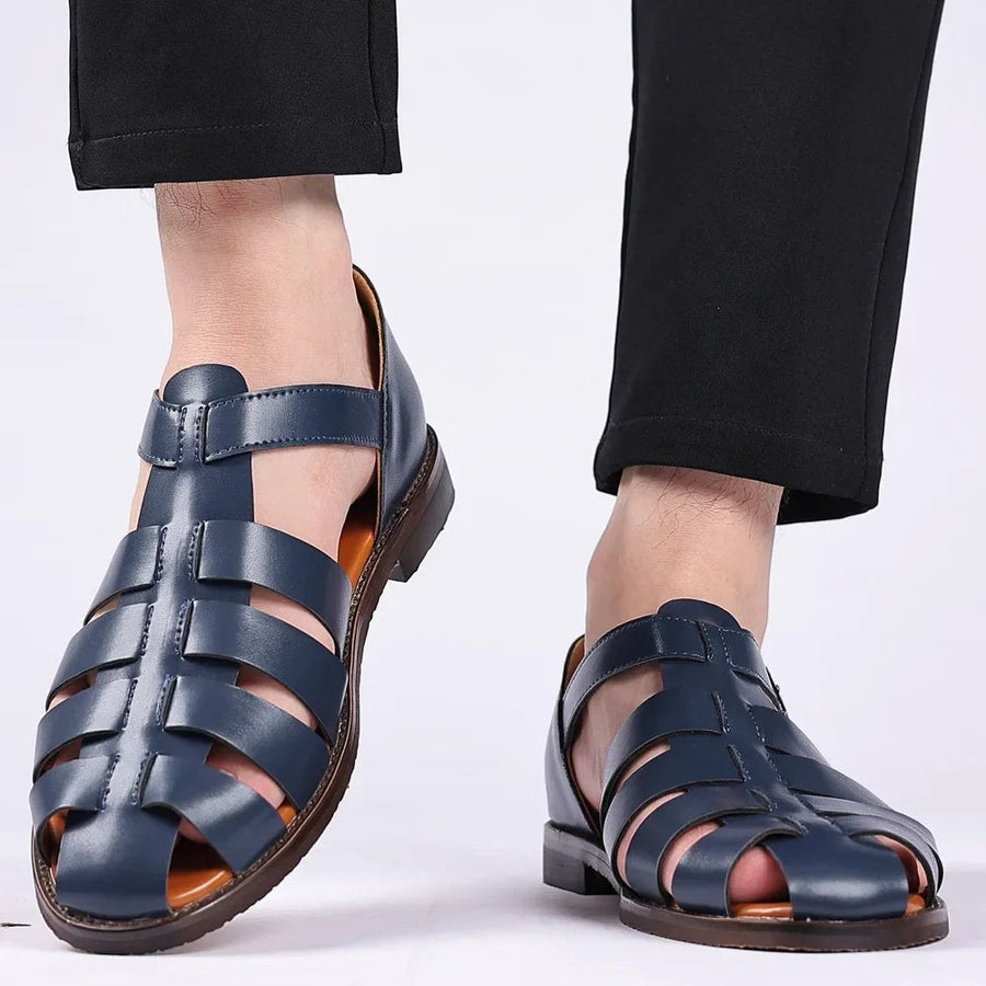 Franco Leather Fisherman Sandal in Navy Blue
