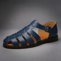 Franco Leather Fisherman Sandal in Navy Blue