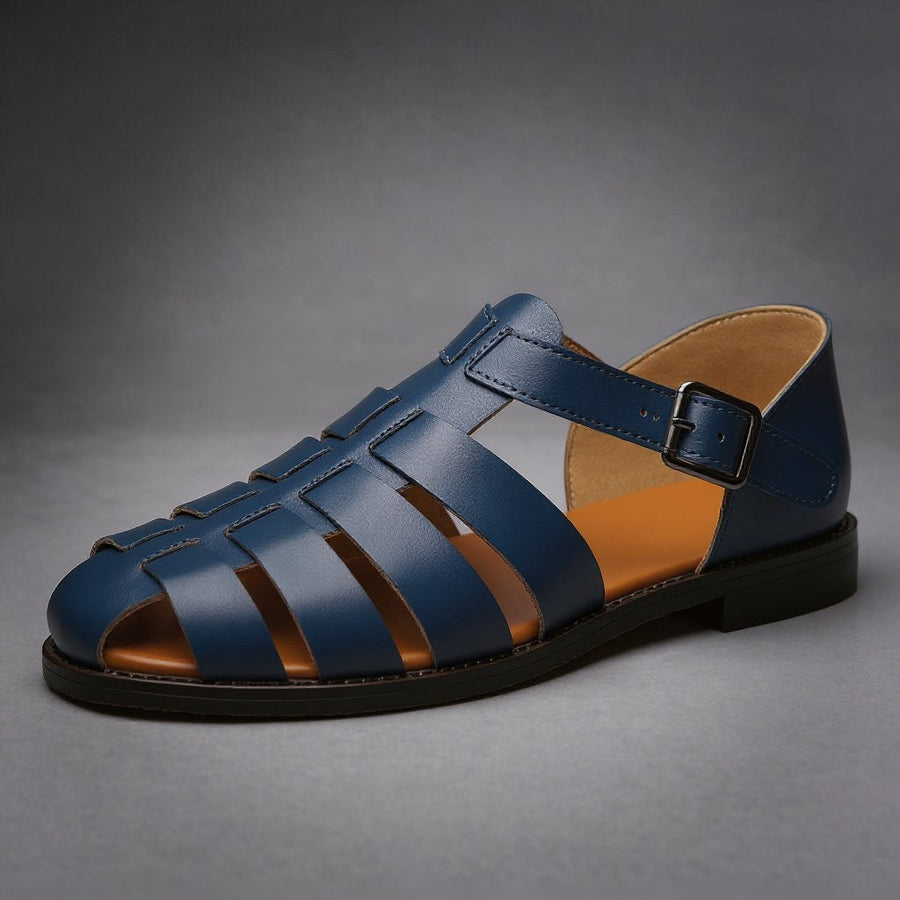 Franco Leather Fisherman Sandal in Navy Blue