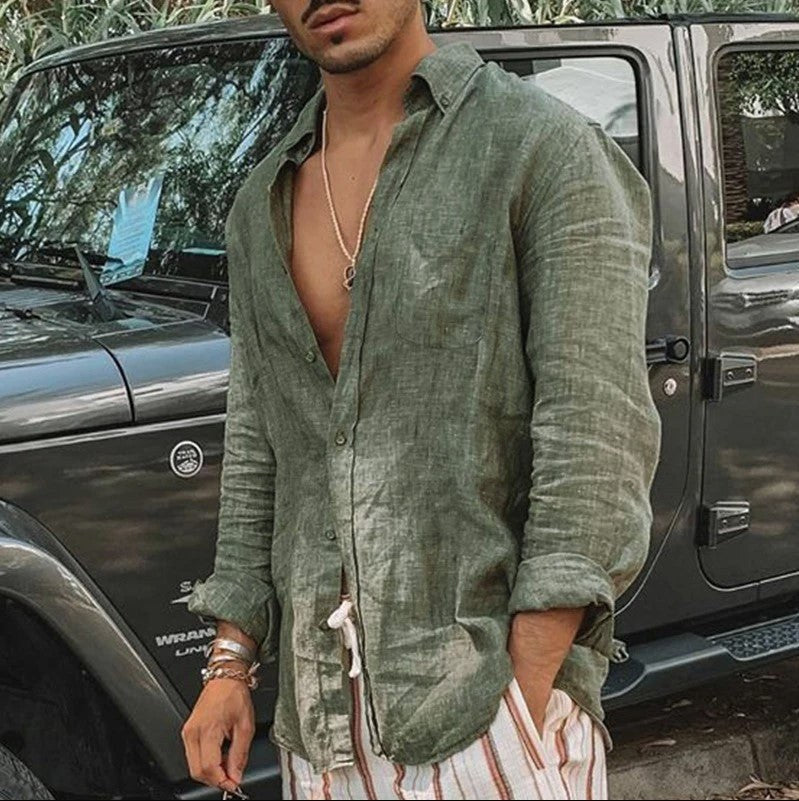 Frederik Casual Linen Shirt in Green