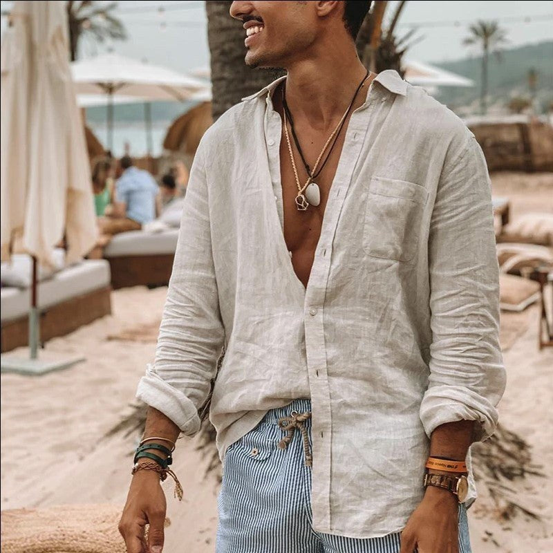 Frederik Casual Linen Shirt in White