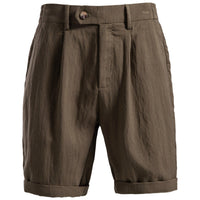 Frederik Casual Linen Shorts with Pleated in Brown