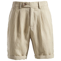 Frederik Casual Linen Shorts with Pleated in Khaki