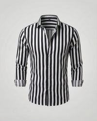 Frederik Linen Blend Shirt with Striped in Black