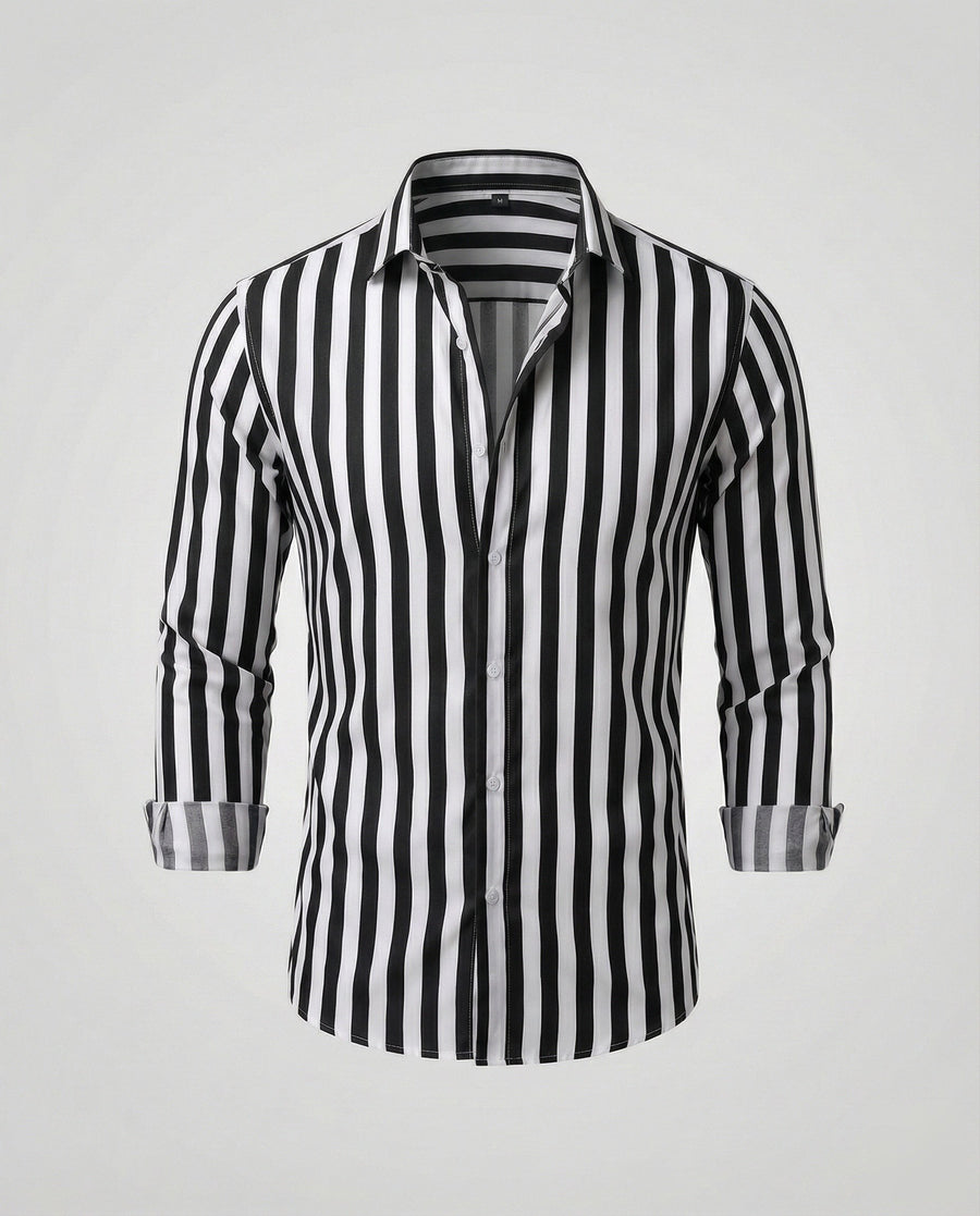 Frederik Linen Blend Shirt with Striped in Black