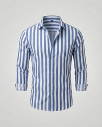 Frederik Linen Blend Shirt with Striped in Blue
