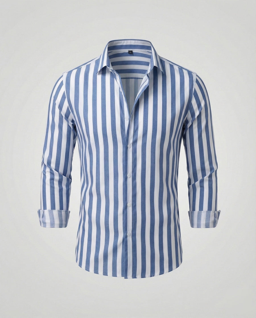 Frederik Linen Blend Shirt with Striped in Blue