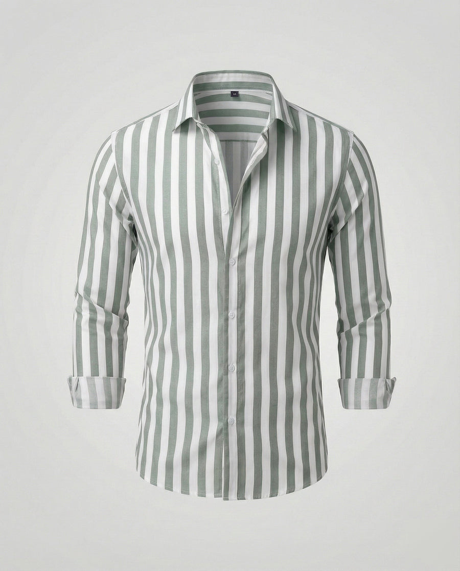 Frederik Linen Blend Shirt with Striped in Green
