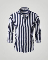 Frederik Linen Blend Shirt with Striped in Navy